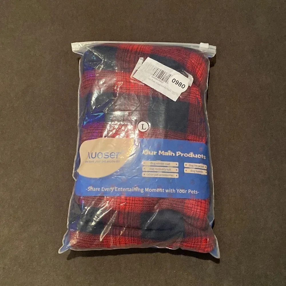 Kouser British Style Red Plaid Winter Dog Coat Jacket Reversible Size L NEW